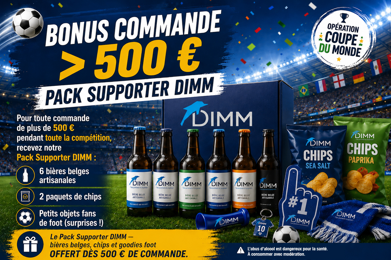 Pack Supporter DIMM &ndash; bi&egrave;res belges, chips et goodies foot