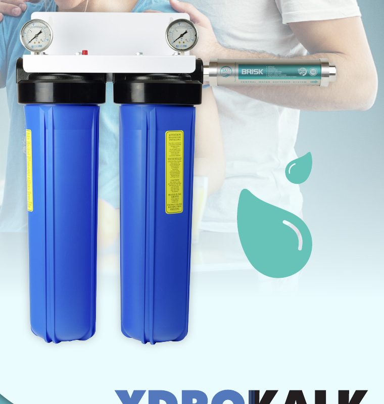Ydrokalk SAAS 10&Prime; — deux porte-filtres Big Blue et cartouche inox anti-tartre
